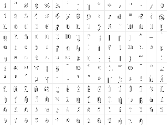 Deutsch-Gotisch Shadow Regular  glyph index