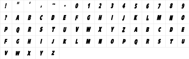 VTC-KomikaHeadLinerOne Bold Italic  glyph index