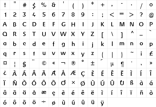 Gerstner BQ Regular  glyph index