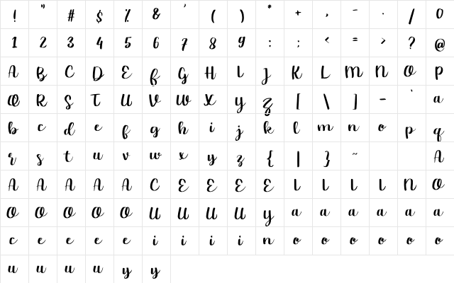 Chasy Regular  glyph index