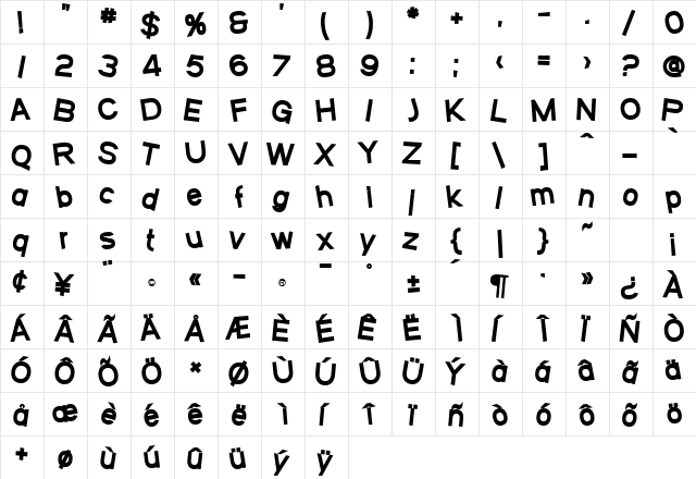 SF Beaverton Heavy  glyph index