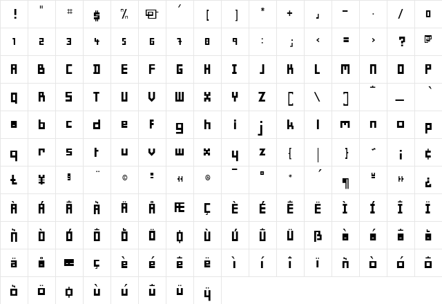 Minimum Regular  glyph index