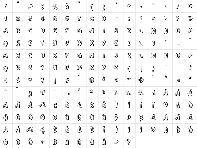 GE Sidestep Caps Regular  glyph index
