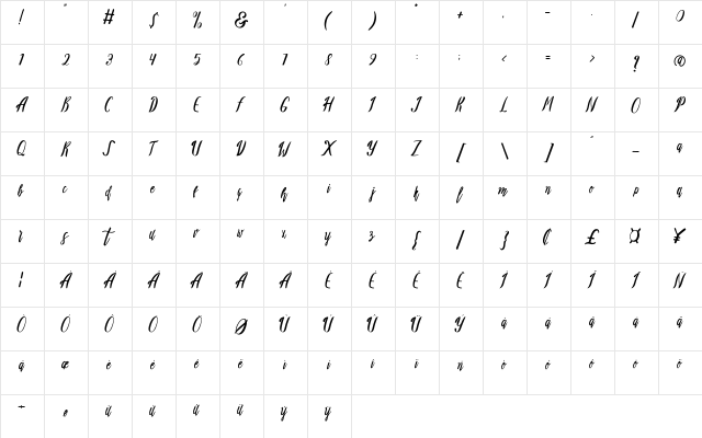 Callera Regular  glyph index