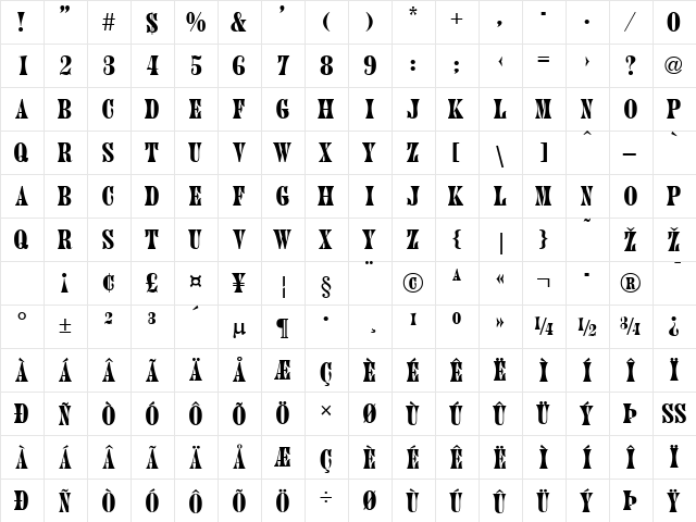 Crosby Regular  glyph index