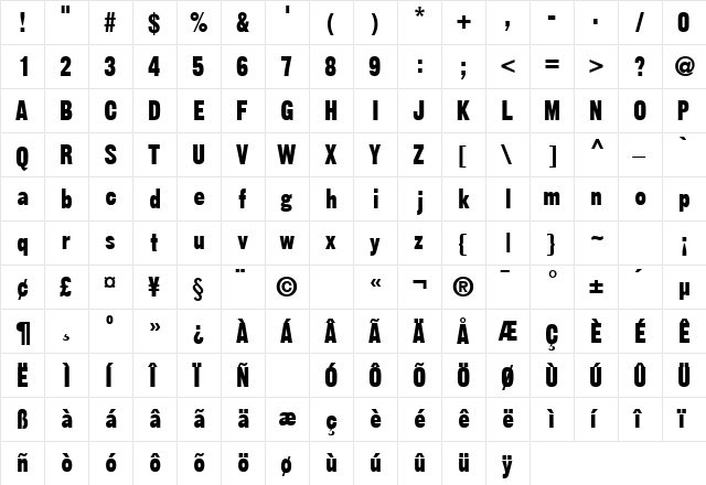 GothicSSK Regular  glyph index