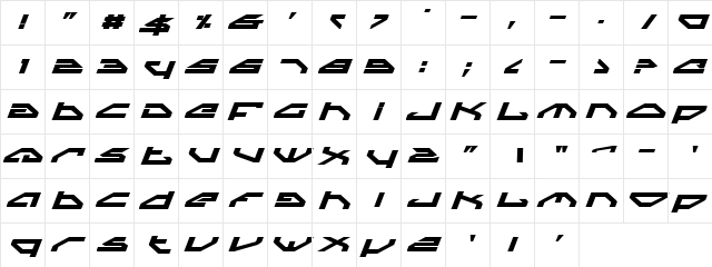 Spylord Bold Expanded Italic BoldExpandedItalic  glyph index