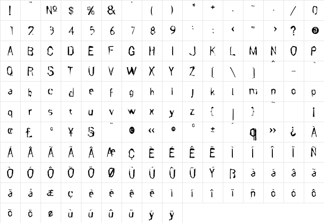 CafNoir Regular  glyph index