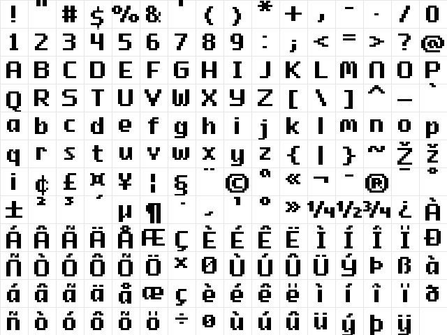 FFF Zerofactor Bold Regular  glyph index