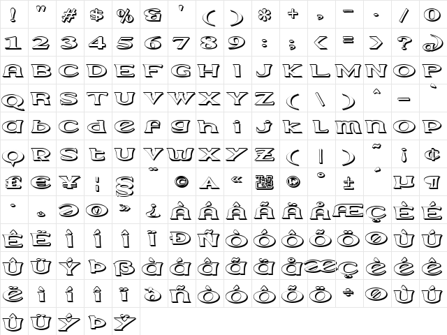 Extrano - Sombra Regular  glyph index