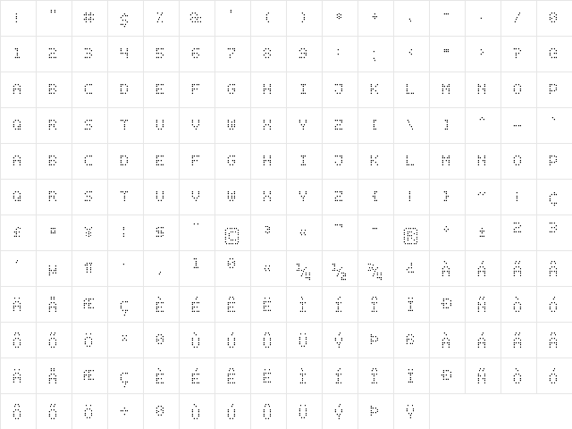 Dot Digital-7 Regular  glyph index