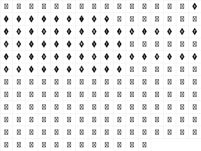 Diamond Bodoni Std Regular  glyph index