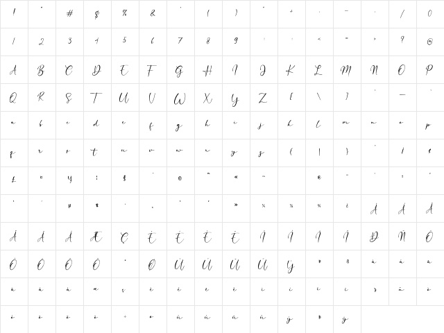 Margarett Regular  glyph index