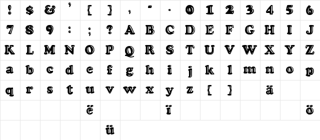 Cooper Highlight Normal  glyph index