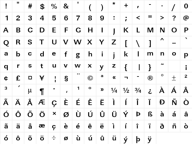 URWLinearTWid Bold  glyph index