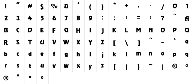 ModeC Regular  glyph index