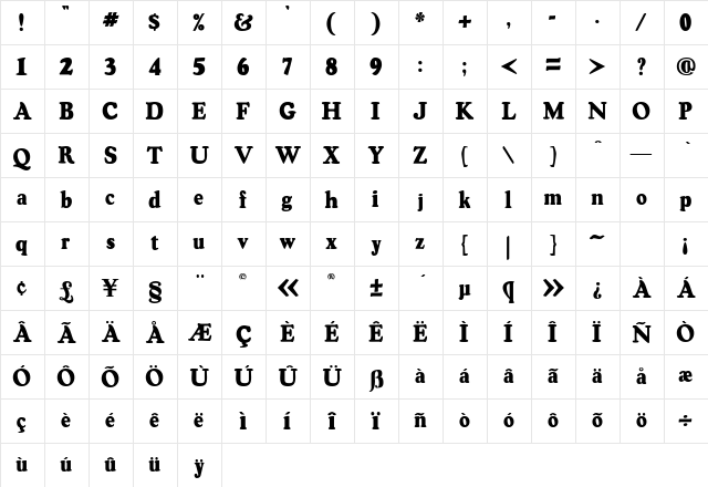 BeaconSSK Bold  glyph index