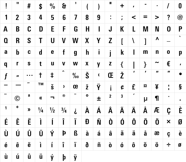 LTUnivers 620 CondBold  glyph index