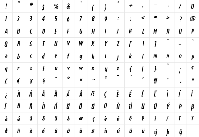Typographiction21BI Medium  glyph index