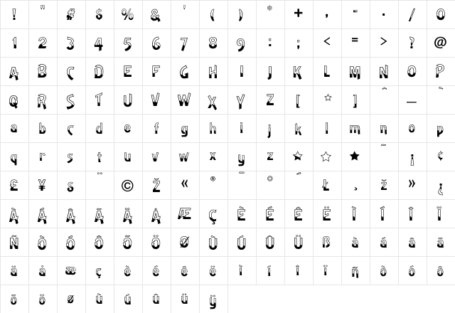 ArtSans Regular  glyph index