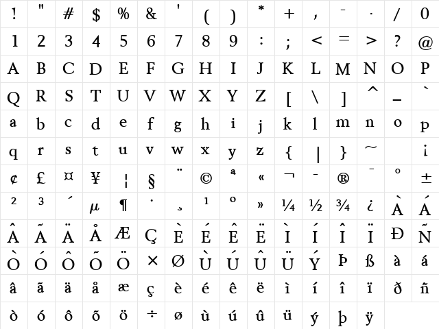 Revive 8 Bold  glyph index