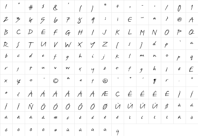 Erazure Regular  glyph index
