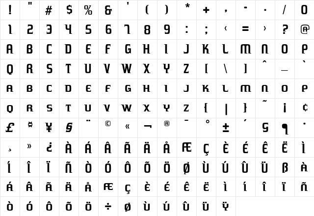 77London Regular  glyph index