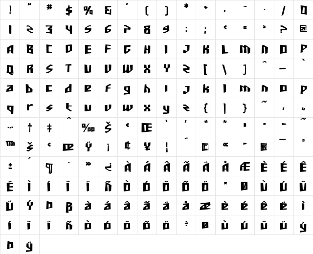 SF Junk Culture Bold  glyph index