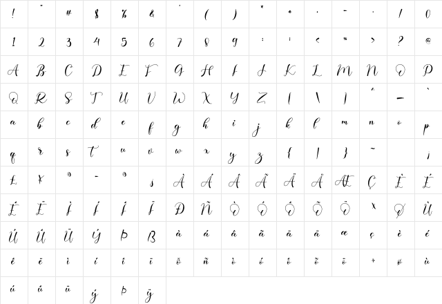 Daliska Regular  glyph index