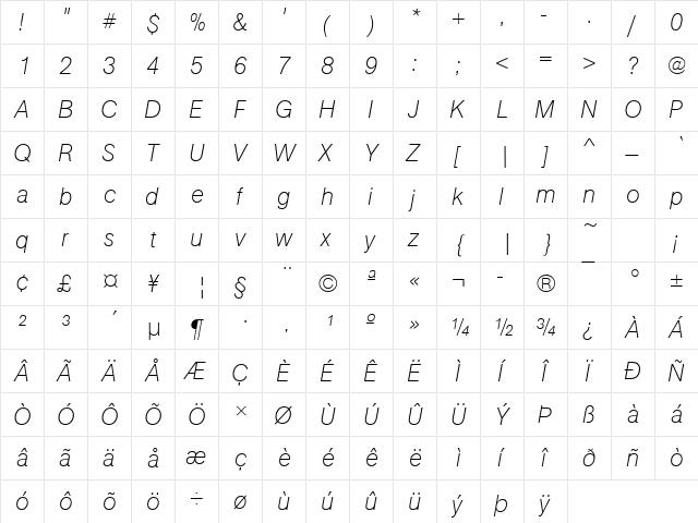 URWAccidaliaBucTUltLig Italic  glyph index