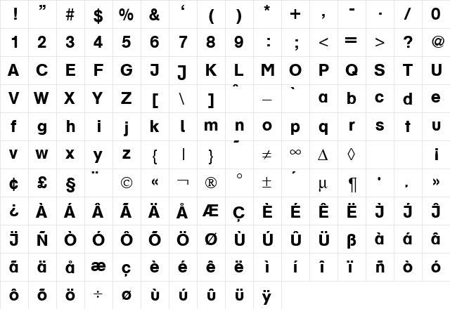 AkzentSchoolbook Bold  glyph index