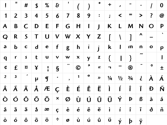 HighlanderITC-Medium Medium  glyph index