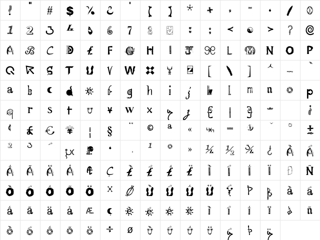 Mailart Regular  glyph index