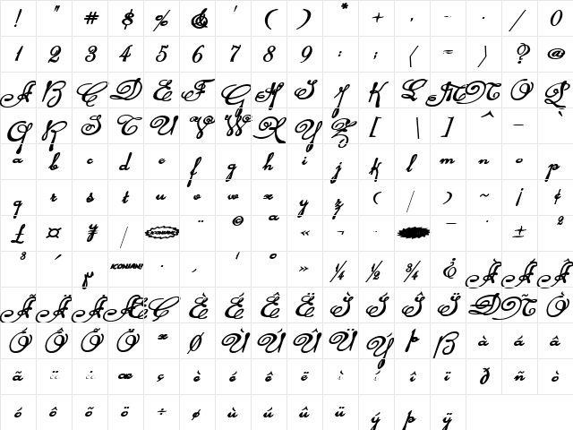 Rhalina Bold Expanded Italic Bold Expanded Italic  glyph index