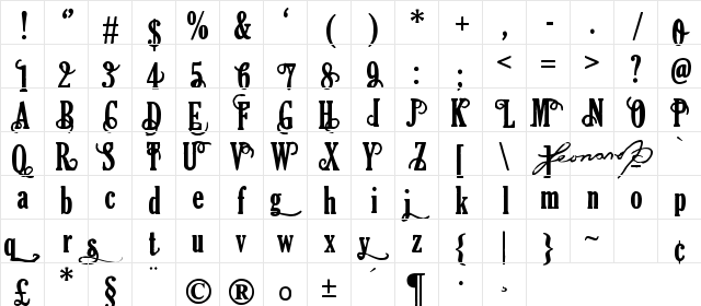 Areson Regular  glyph index