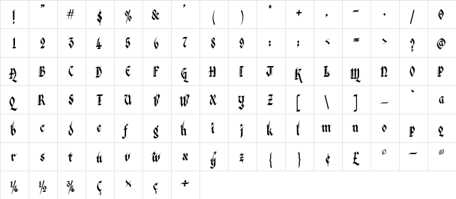 Kingthings Italique Regular  glyph index