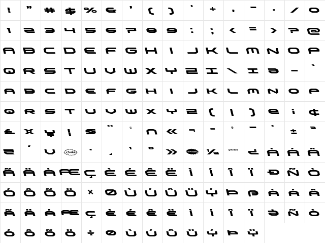 Omni Boy Leftalic Italic  glyph index