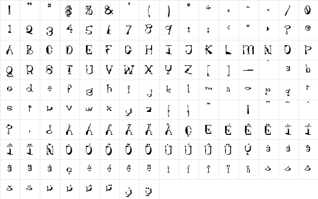 LeslieSmith Regular  glyph index