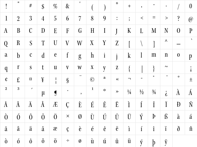 Kepler Std Condensed Subhead  glyph index