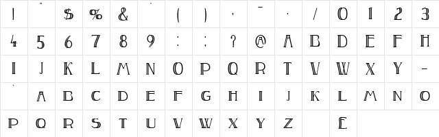 Peake Doubled Regular  glyph index
