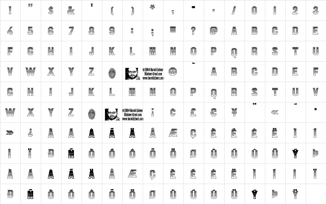 Jim Dandy2D Regular  glyph index