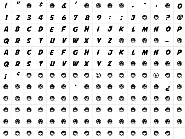 Avengeance Mightiest Avenger Regular  glyph index
