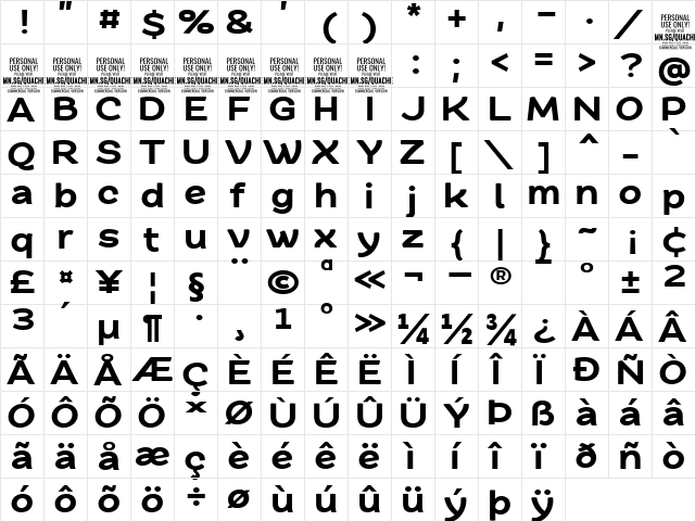Quache Black Expanded  glyph index