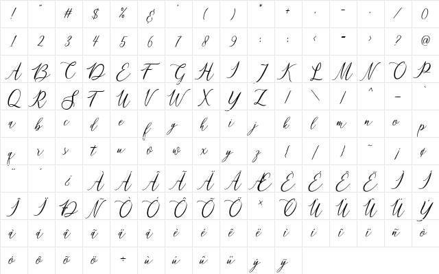 matania script Regular  glyph index