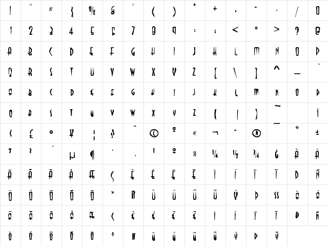 Dirty03 Becker Regular  glyph index