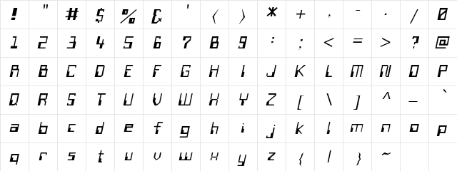 WireTransferSSK Italic  glyph index