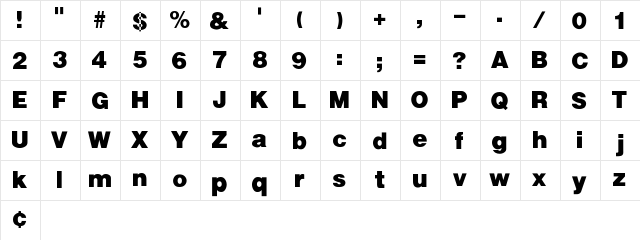 Hadaway Black Regular  glyph index