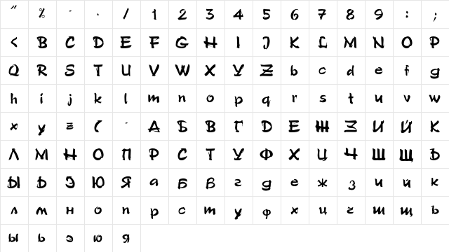 DS StyloC Regular  glyph index