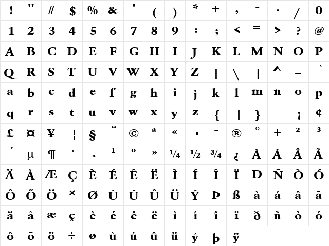URWGaramondTExtBolExtWid Regular  glyph index