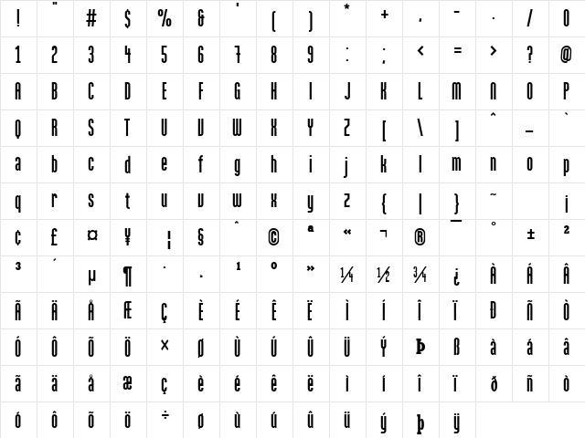 Loxley Regular  glyph index